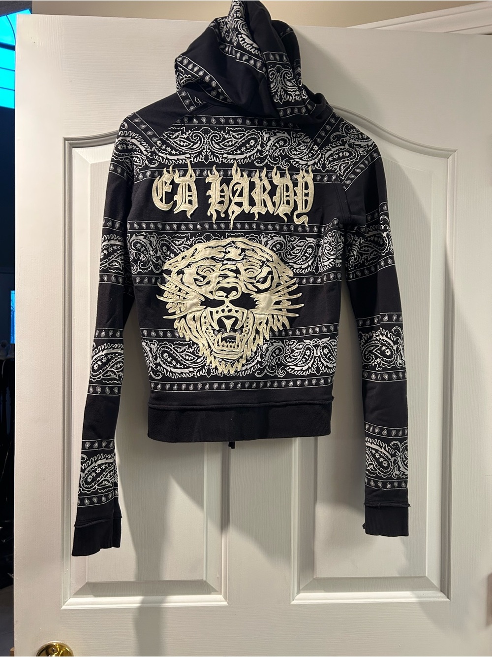 Ed Hardy Tiger Bandana Paisley print zip up hoodie